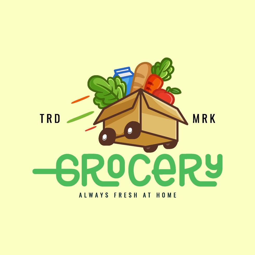 Modern Logo, Vegetable in box with wheels for grocery delivery logo design vector