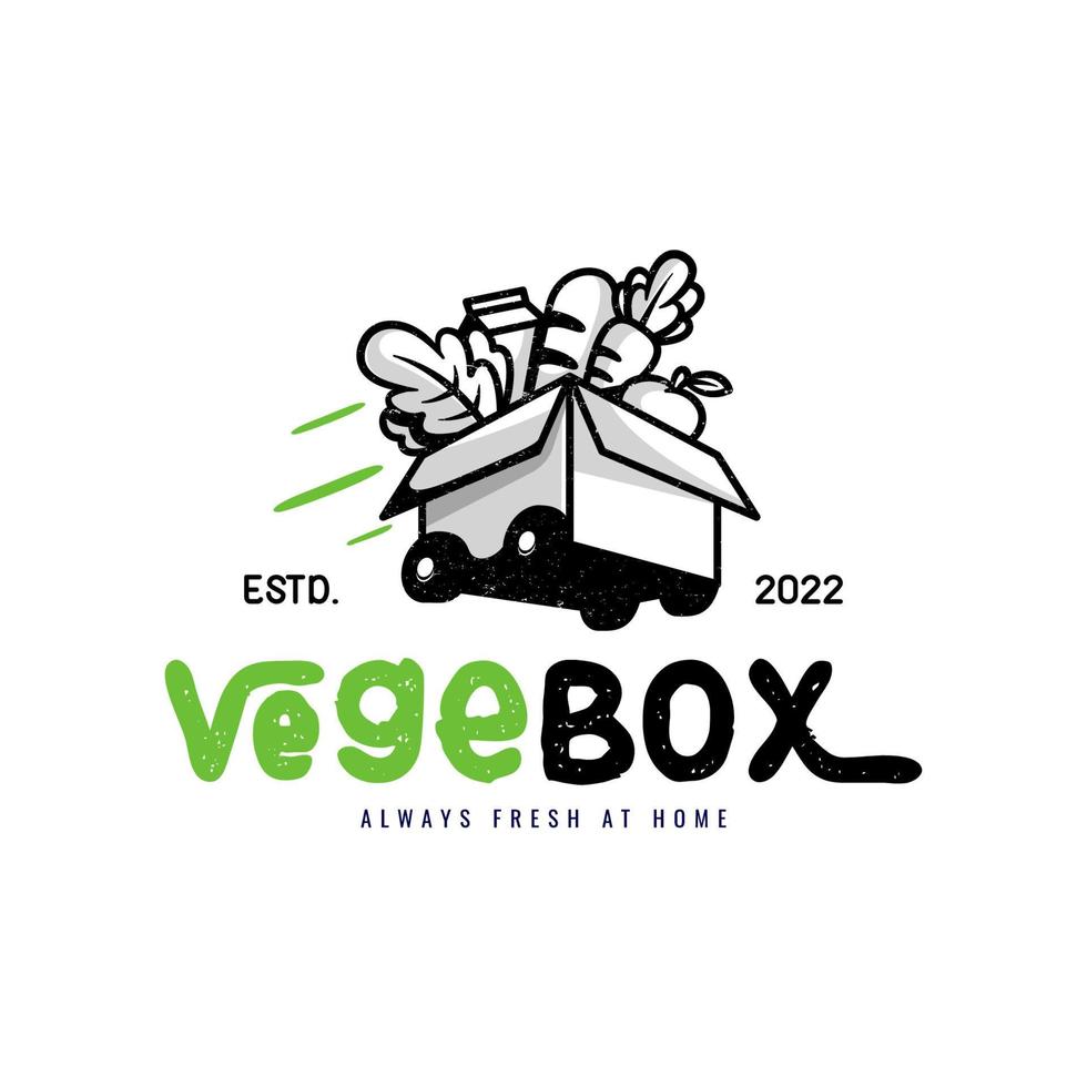 Vegetable in box with wheels for grocery delivery logo design vector