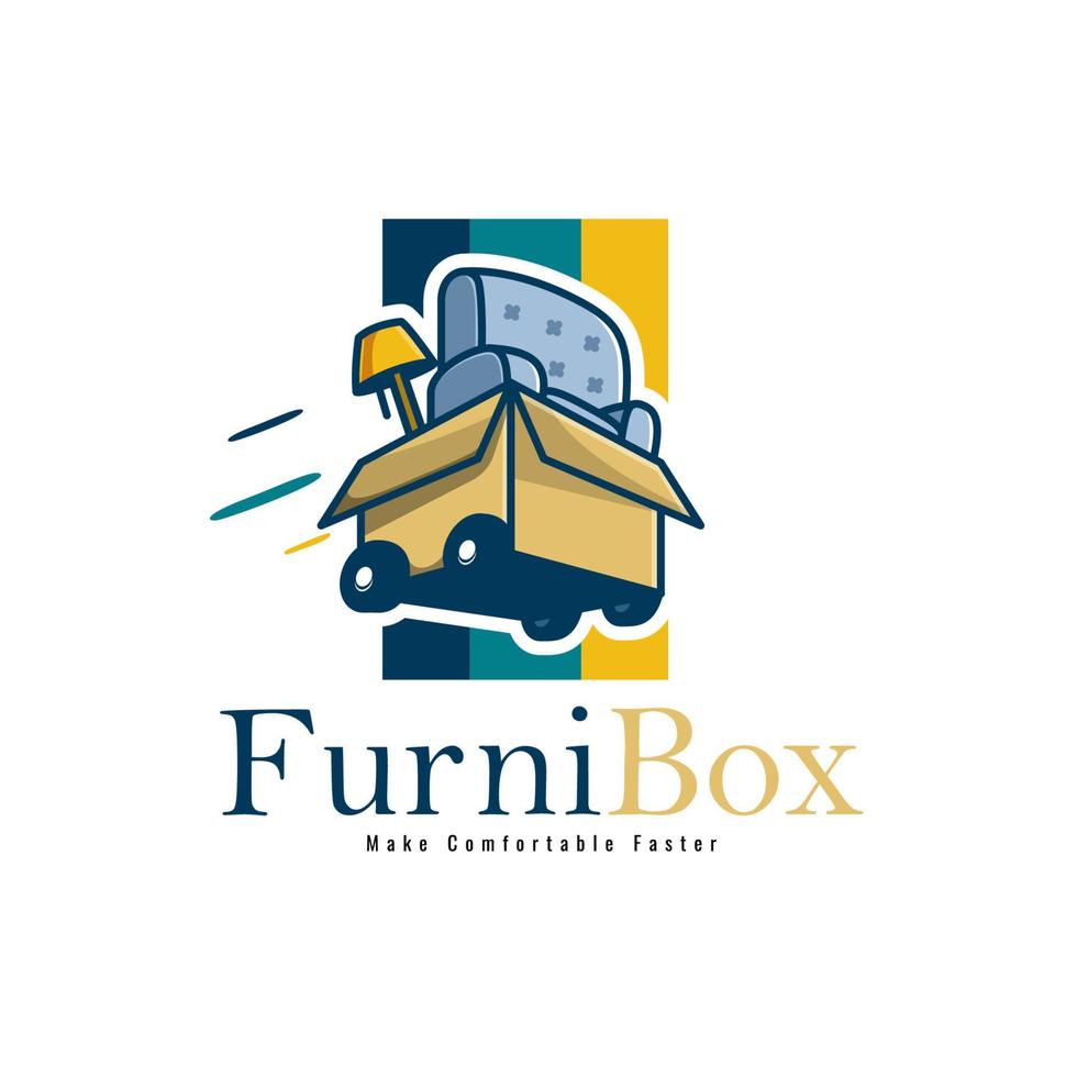 couch and lamp in box goes on wheels for delivery furniture, furniture business logo design vector