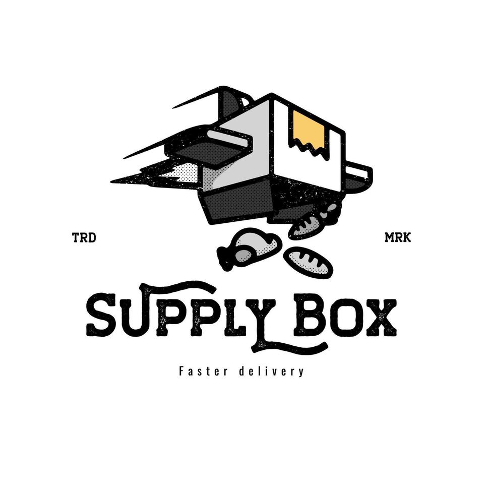 flying boxes drop out food supplies for delivery food vintage logo design inspiration vector