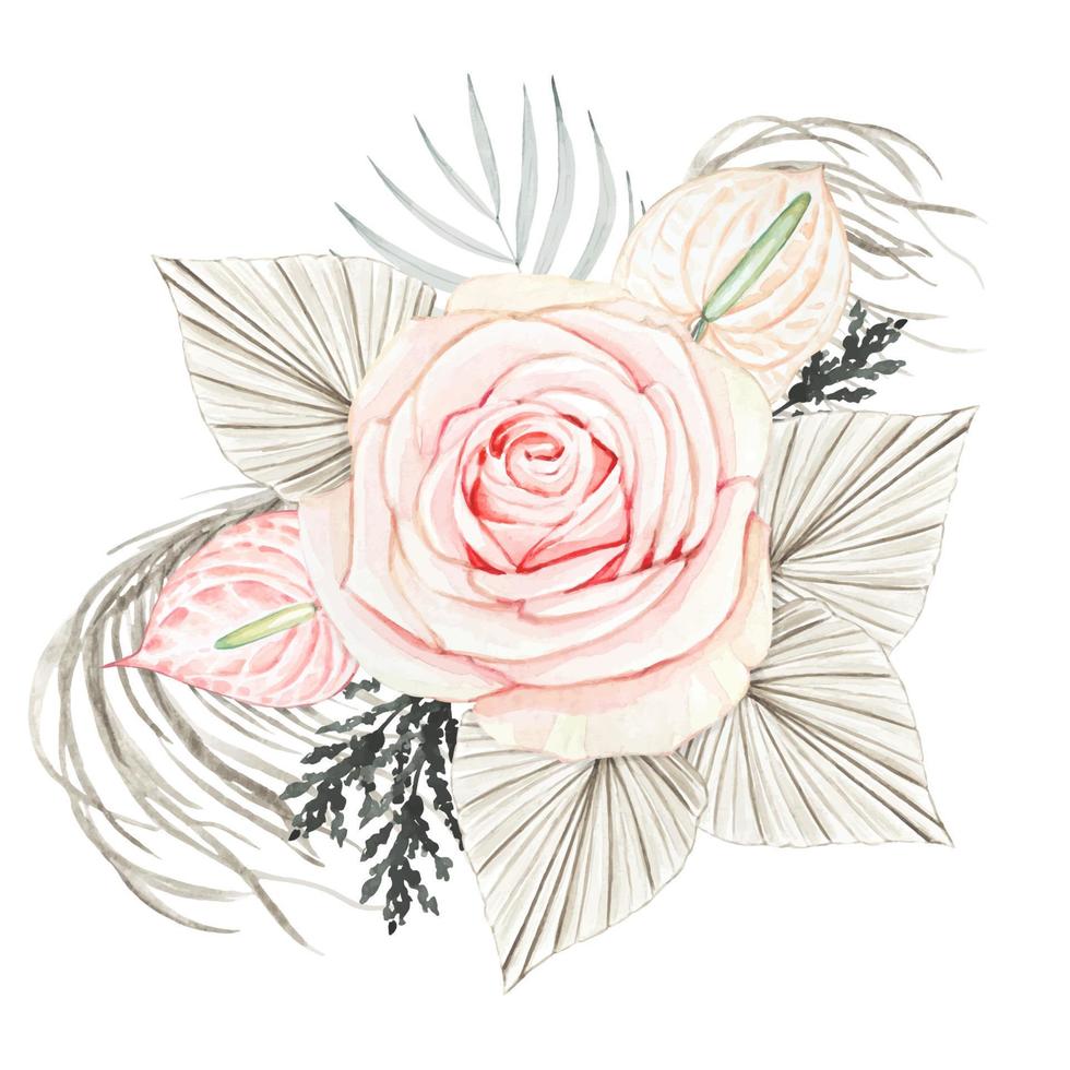 delicado rosa, seco flores mano dibujado acuarela boho ramo de flores vector
