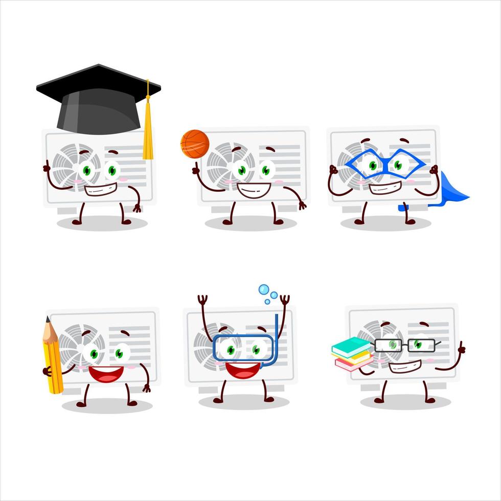 School student of air conditioner outdoor cartoon character with various expressions vector