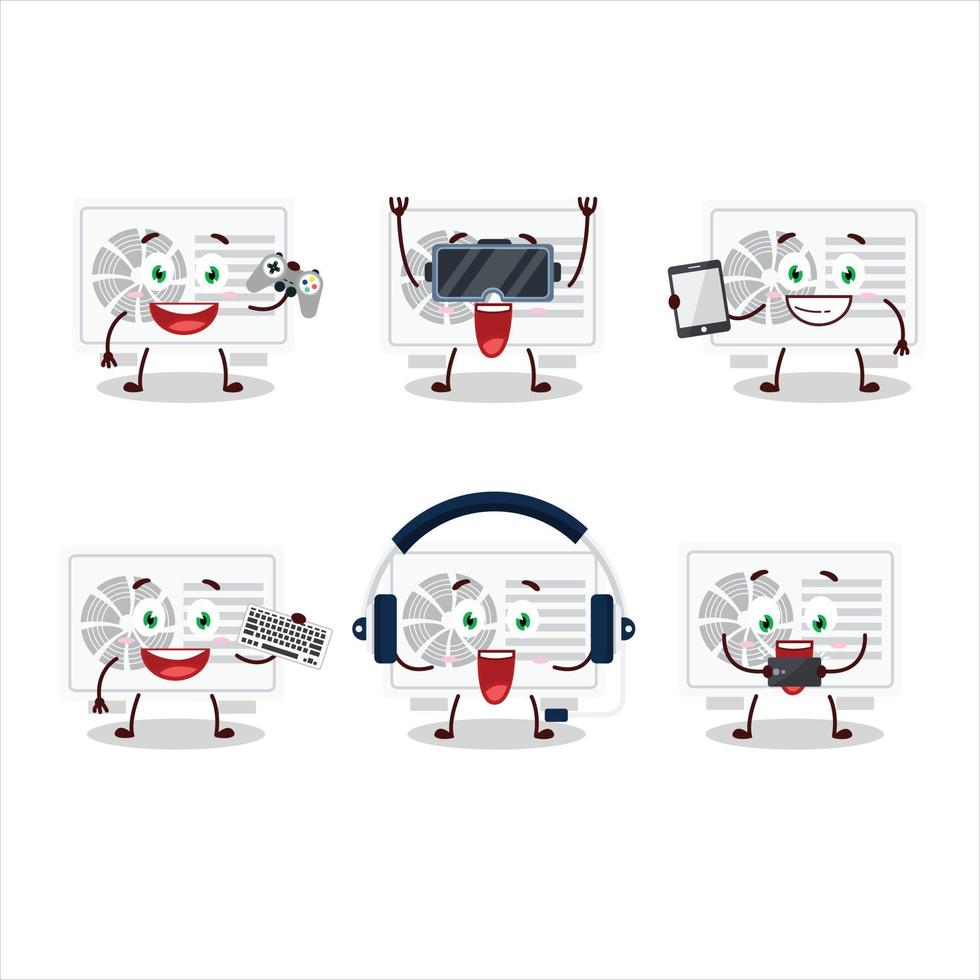 Air conditioner outdoor cartoon character are playing games with various cute emoticons vector