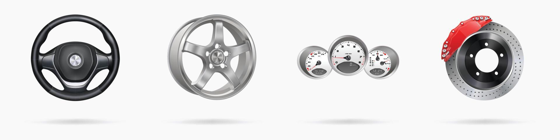 Vector illustration, car parts icons set, realistic 3d