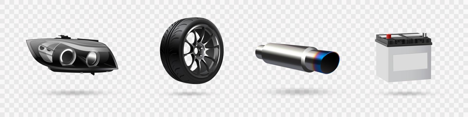 Vector illustration, car parts icons set, realistic 3d