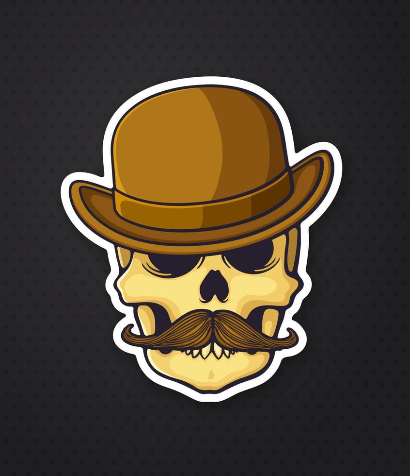 Sticker skull of a gentleman with a mustache in bowler hat vector