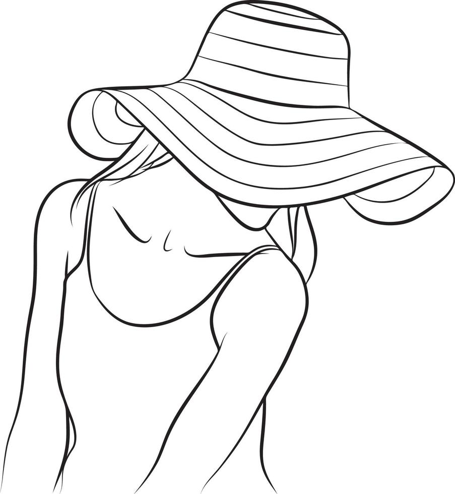 Moda mujer línea dibujo. vector