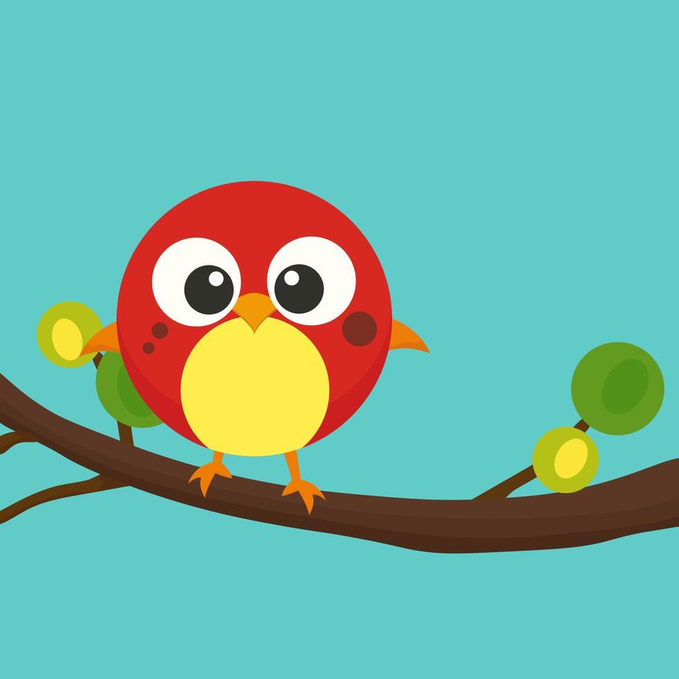 dibujos animados ilustración de un rojo y amarillo pájaro sentado en un rama. vector