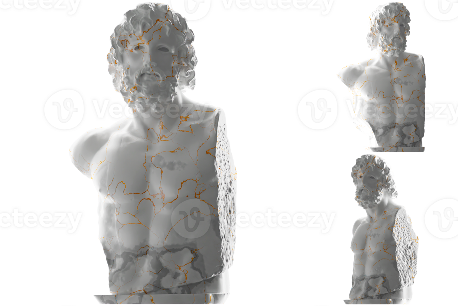 Renaissance inspired 3D render of Torso Asklepios statue gold and white marble. png