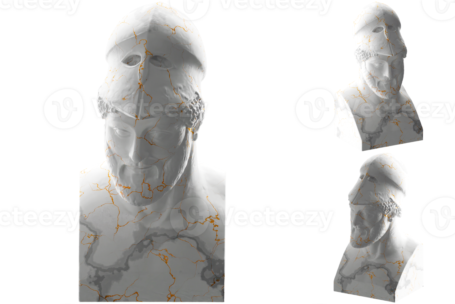 Stunning 3D render of a golden Warrior with Helmet statue, perfect for apparel, streetwear, png