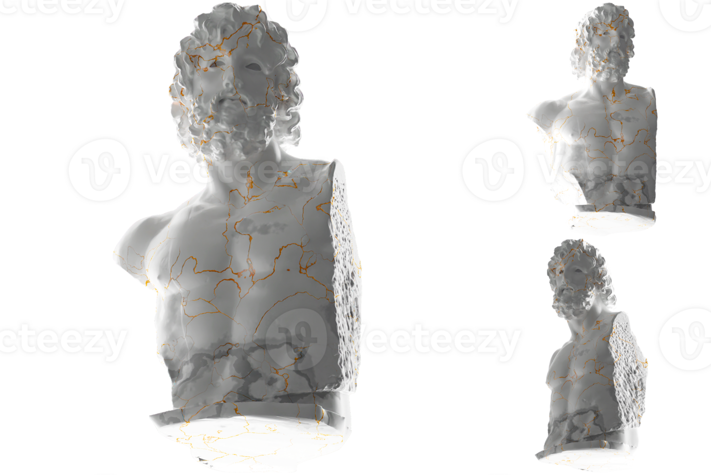 Renaissance geïnspireerd 3d geven van torso asklepios standbeeld goud en wit marmer. png