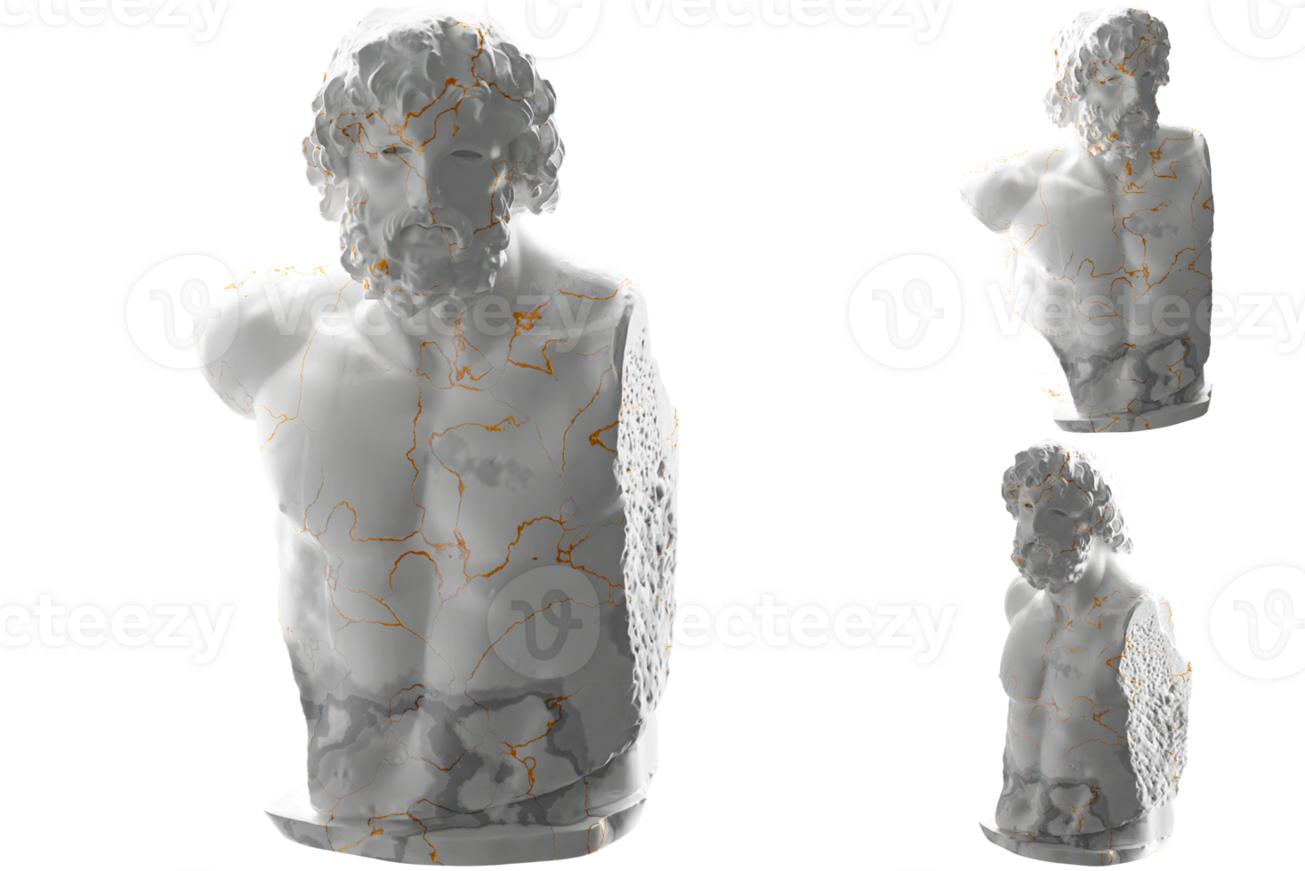 Renaissance geïnspireerd 3d geven van torso asklepios standbeeld goud en wit marmer. png