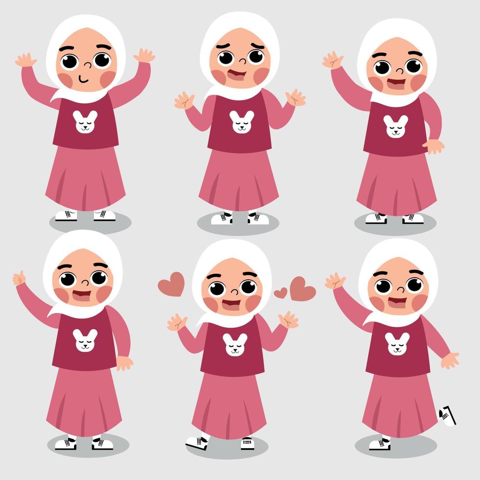 Muslim Kid Character Expression vector