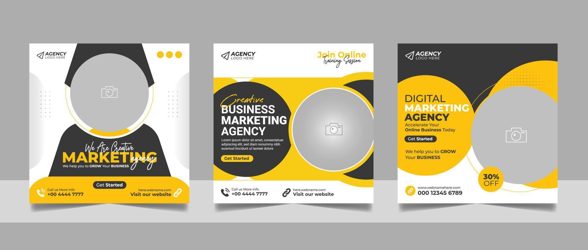 digital márketing agencia social medios de comunicación enviar colocar, corporativo negocio promoción cuadrado volantes web bandera modelo. vector