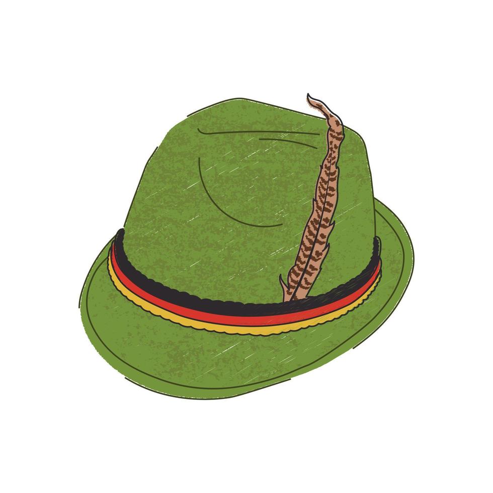flat hand drawn illustration. Oktoberfest party hat. Traditional German felt hat. vector