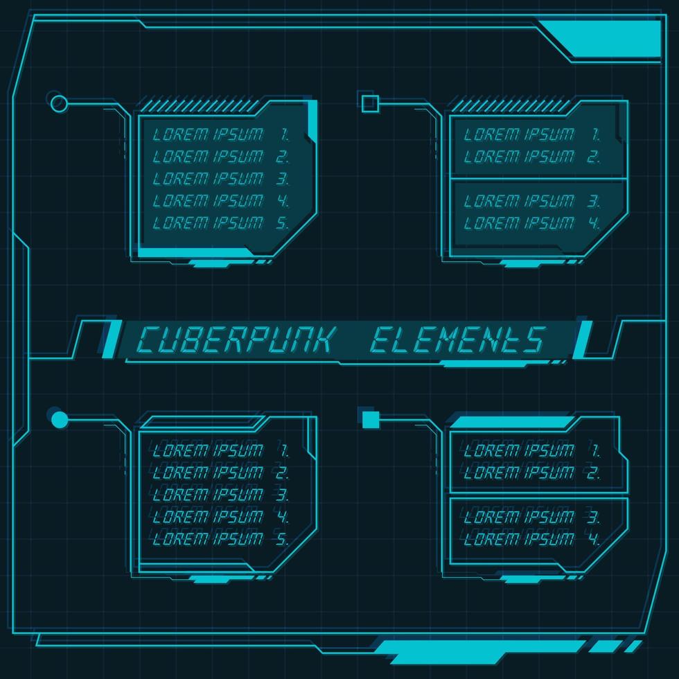 Scifi futuristic control panel collection of HUD elements GUI VR UI design Cyberpunk retro style. vector