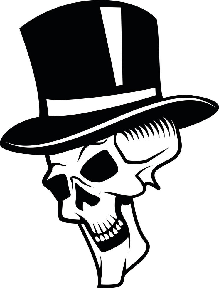 Black And White Vector Image Of A Skull With A Big Hat