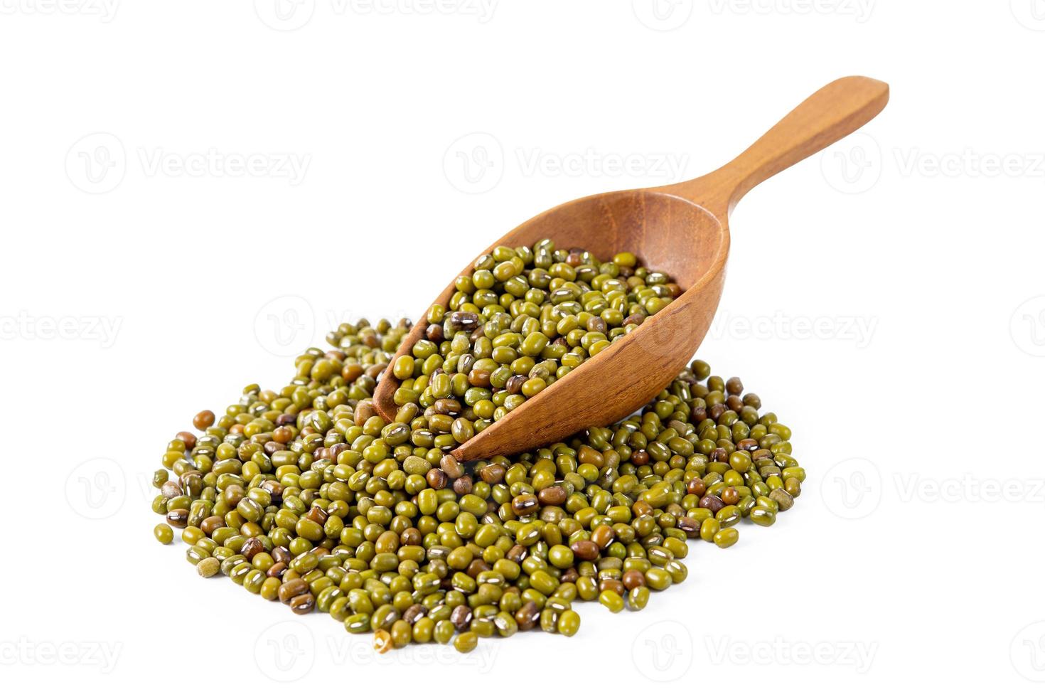 mung bean in wooden scoop isolated on white background photo