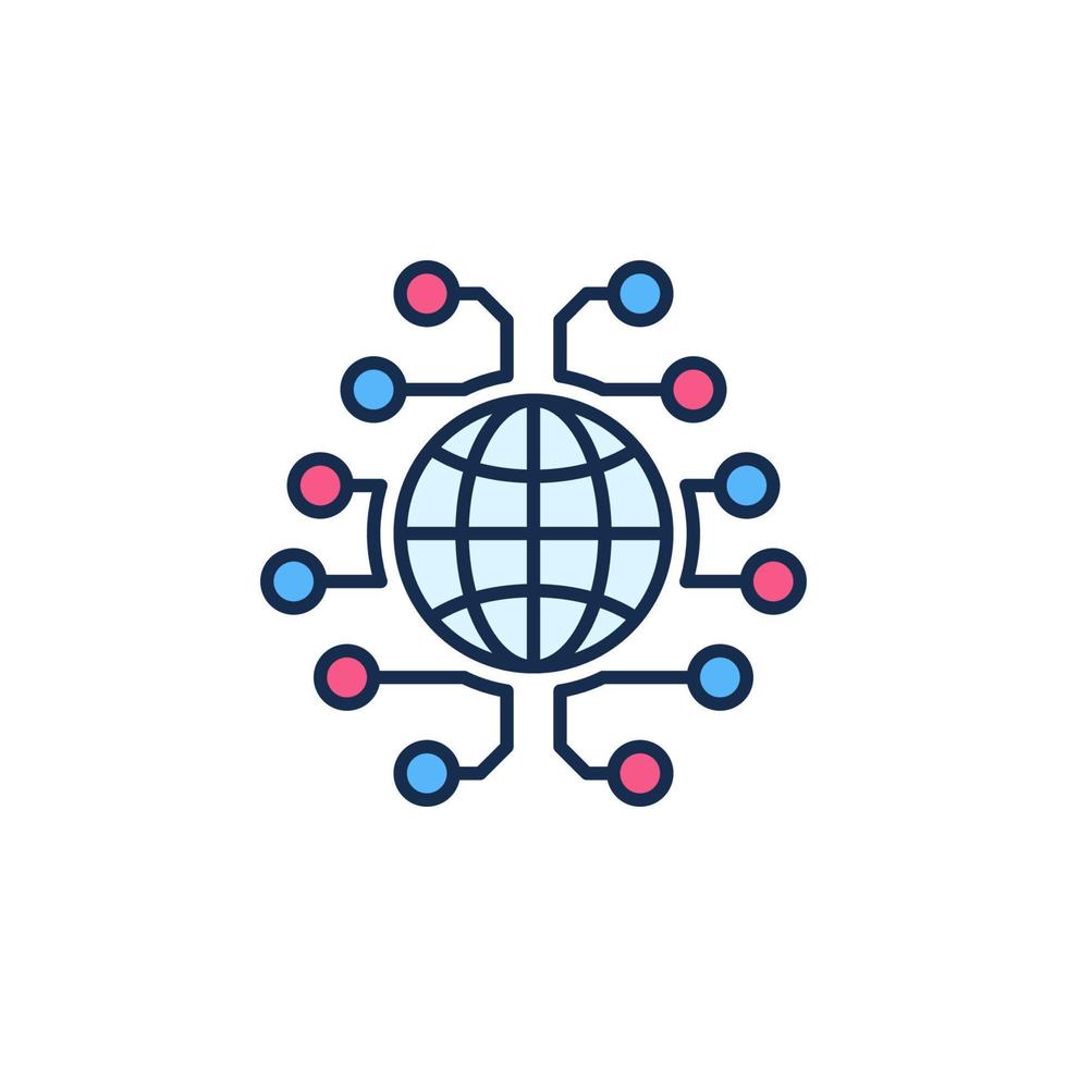 Globe with Neural Network vector Global Brain colored icon