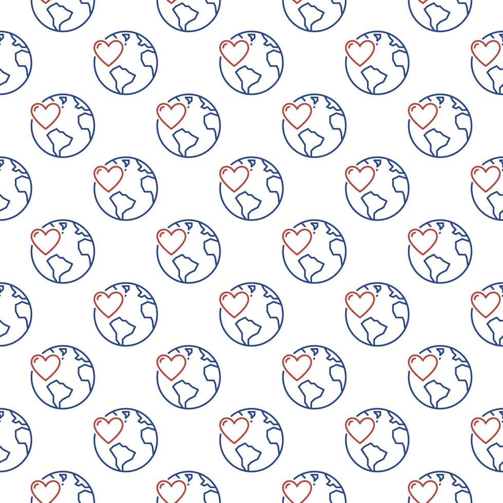 Heart with Earth vector concept line seamless pattern