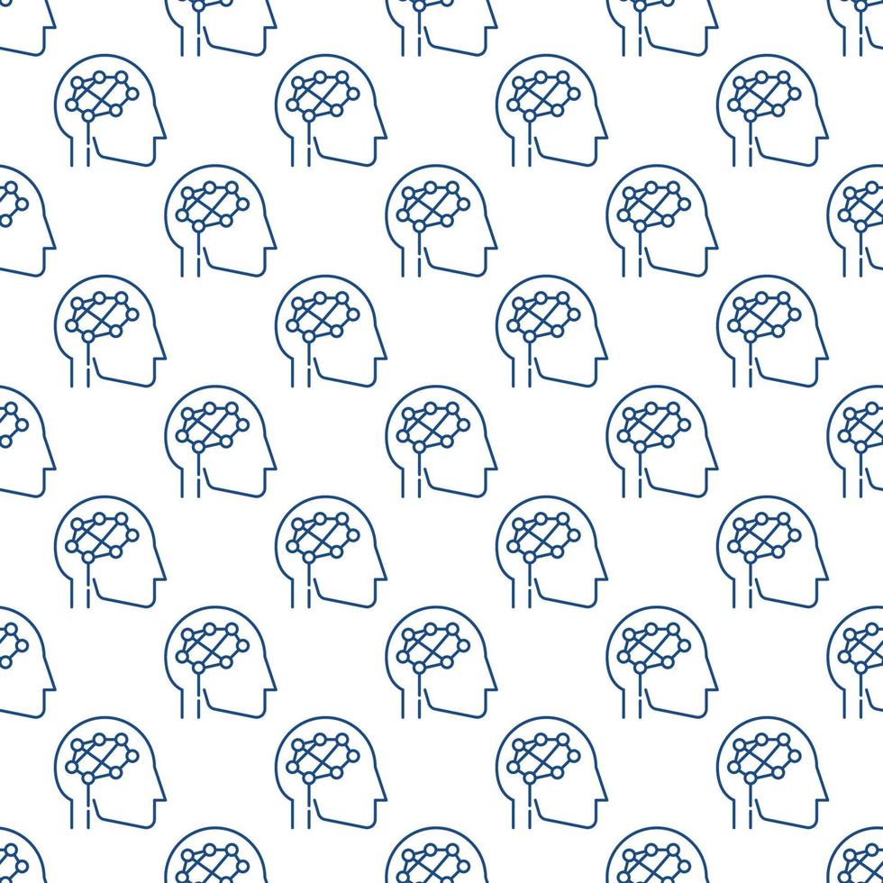 Head with Digital Brain vector line seamless pattern