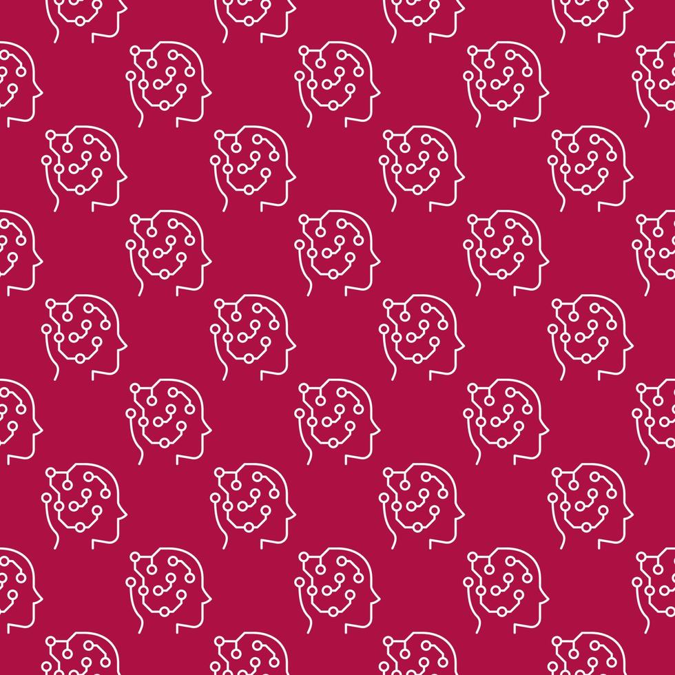 ML Head with Circuit Board vector Machine Learning red line seamless pattern