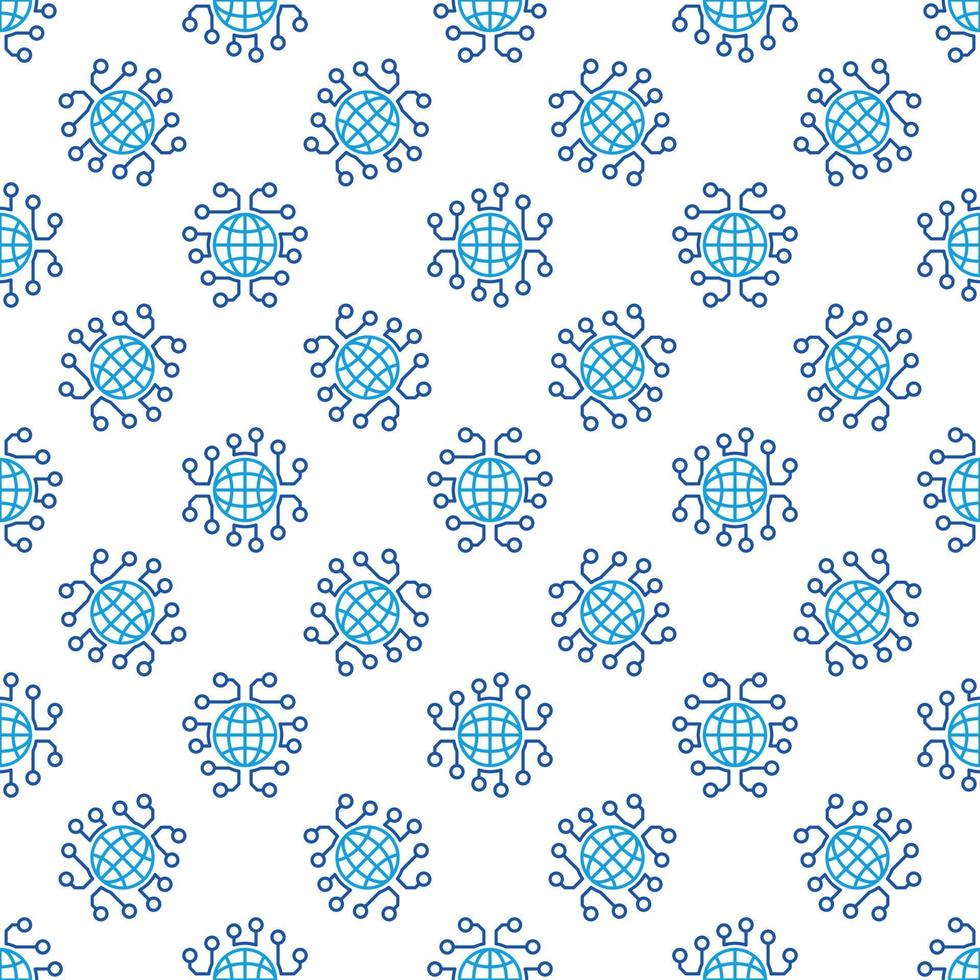 Neural Network with Earth Globe vector Global Brain line seamless pattern