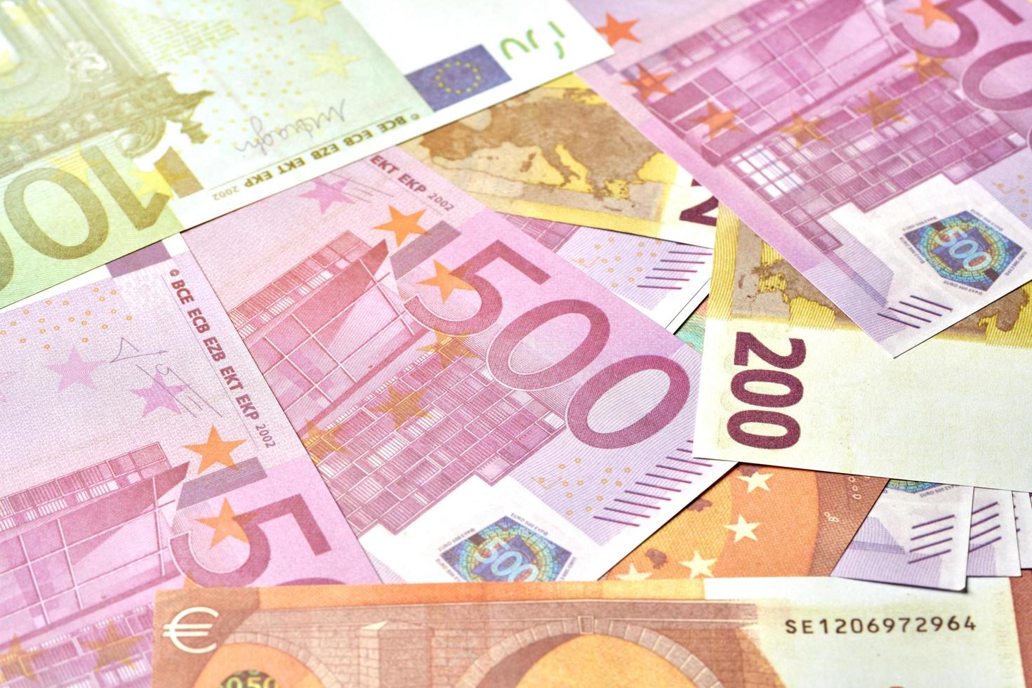 top view financial concept. euro money on desk background with copy space. flat lay photo