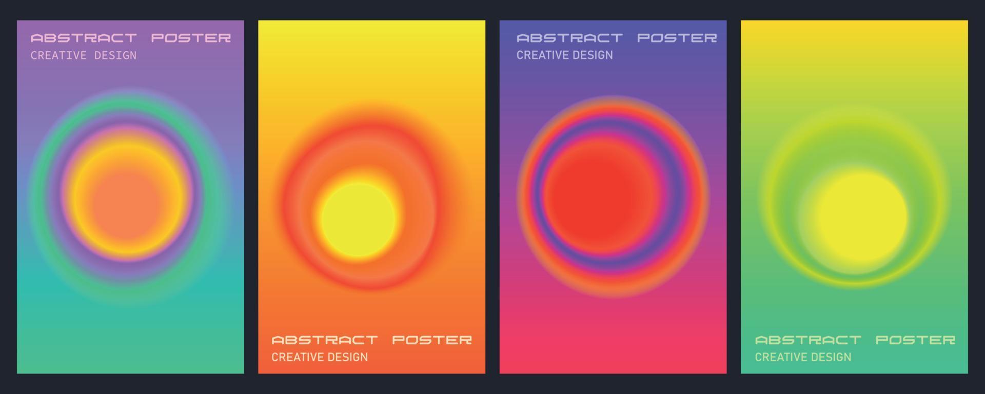 Abstract holographic crystal posters. Mixed grid of neon colors, fluorescent chromatic backgrounds. Color vector gradients.