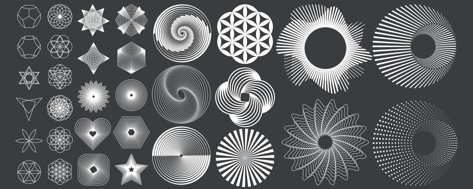 un conjunto de óptico 3d carteles en blanco y negro colores. conjunto en y2k estilo. hipster gráfico objetos para logo, diseño, iconos, carteles vector