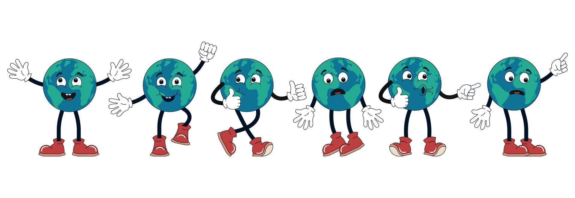 Retro planet in trendy retro cartoon groovy style. Groovy planet for stickers, banners, posters, design. World Environment Day. vector