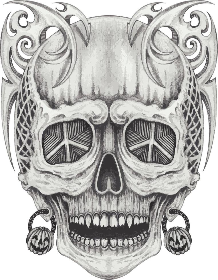 Art fancy surreal skull tattoo. Hand drawing and make graphic vector. vector