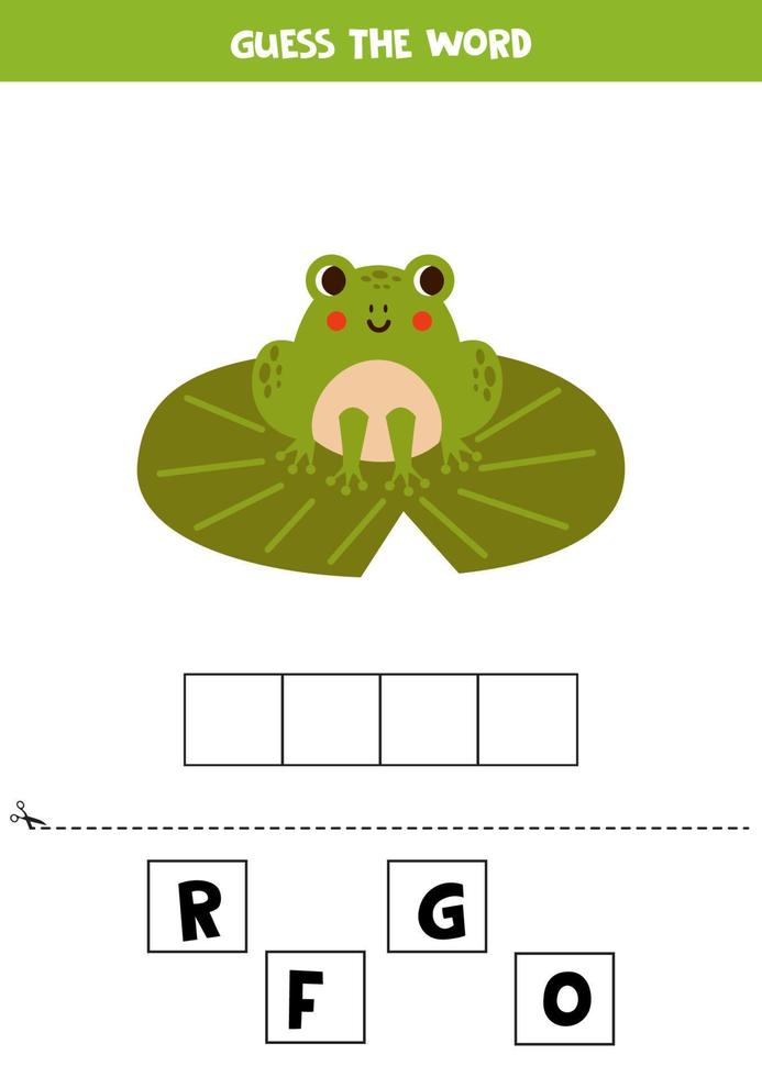 Spelling game for preschool kids. cute cartoon frog. vector