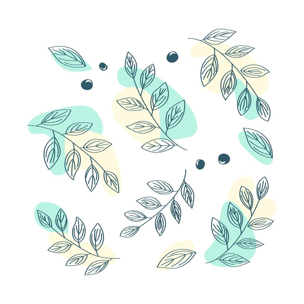 Flat design of linear leaves and flowers vector