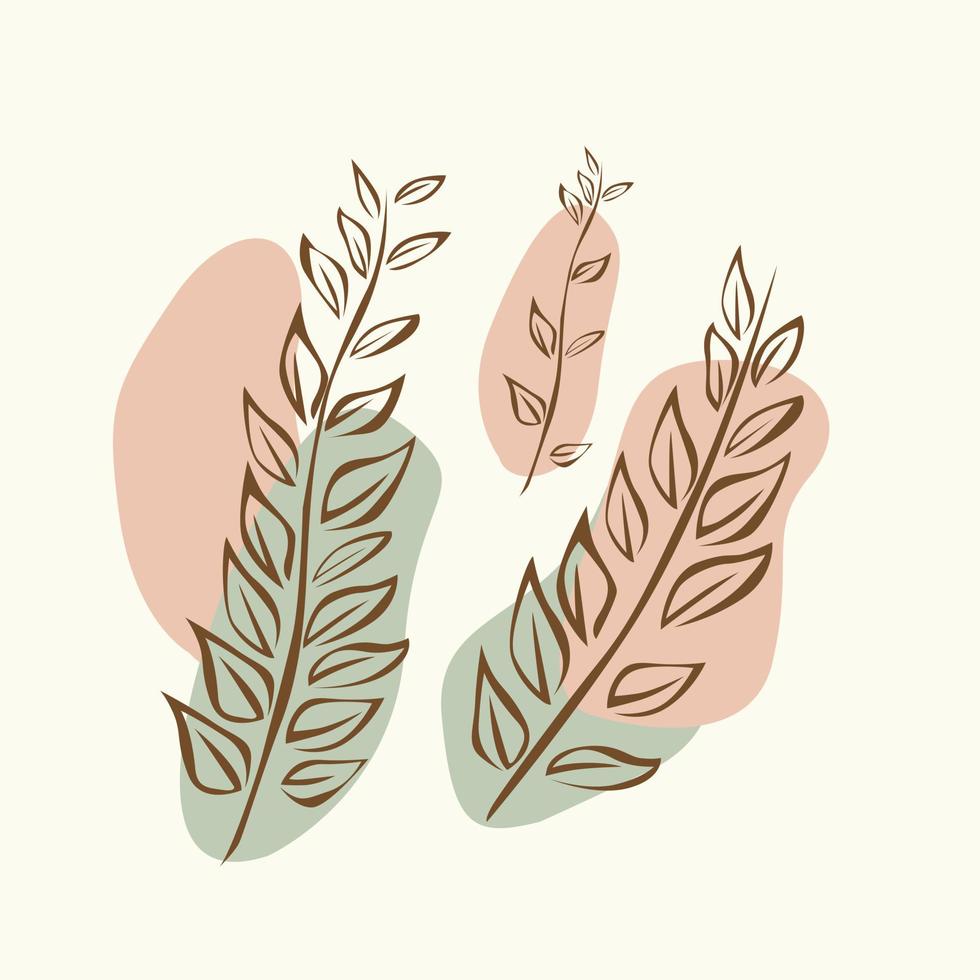 Flat design of linear leaves and flowers vector