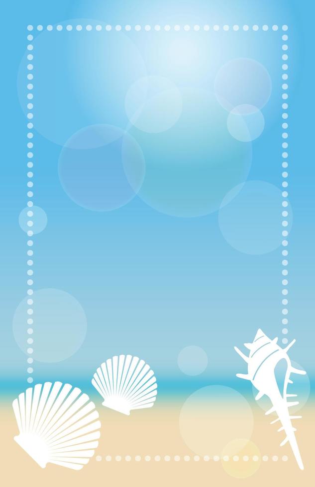 Vector Summer Beach Background With Blue Sky, Sandy Beach, And Shellfishes.