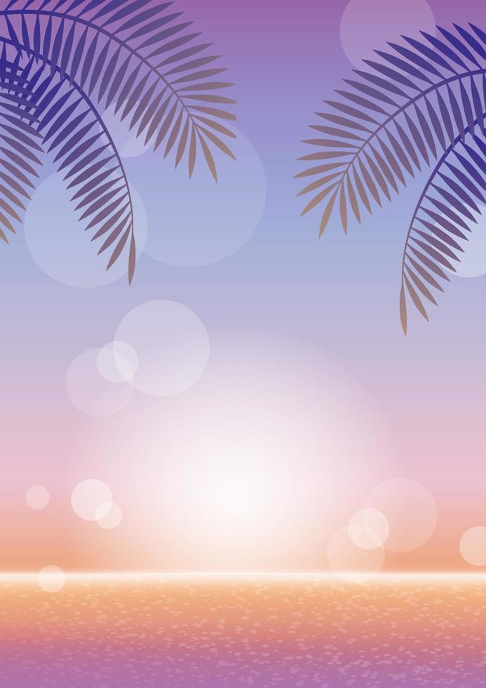 Vector Tropical Resort Background At Sunrise Or Sunset With Palm Leaves.