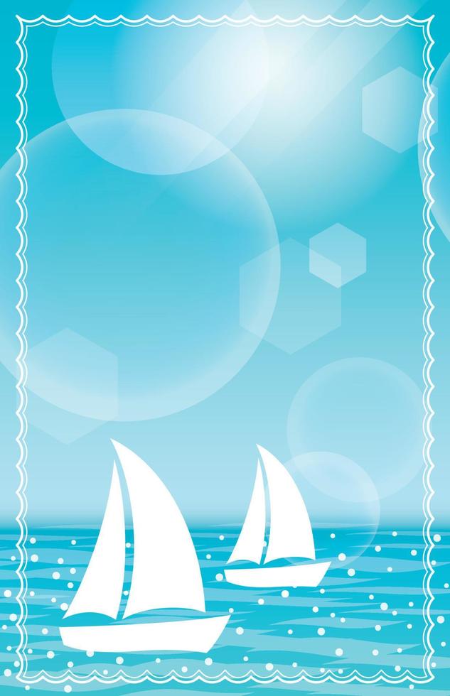 Vector Seascape Background Illustration With Blue Sky And Yachts Sailing In The Sea.