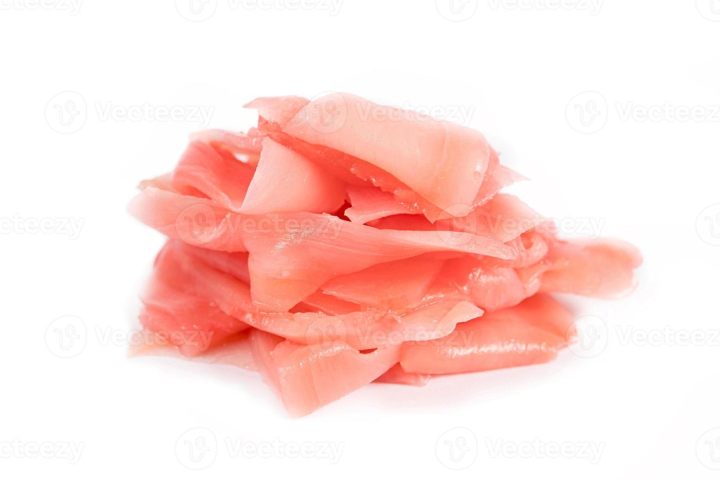 pink pickled ginger isolated on white background. pink pickled ginger