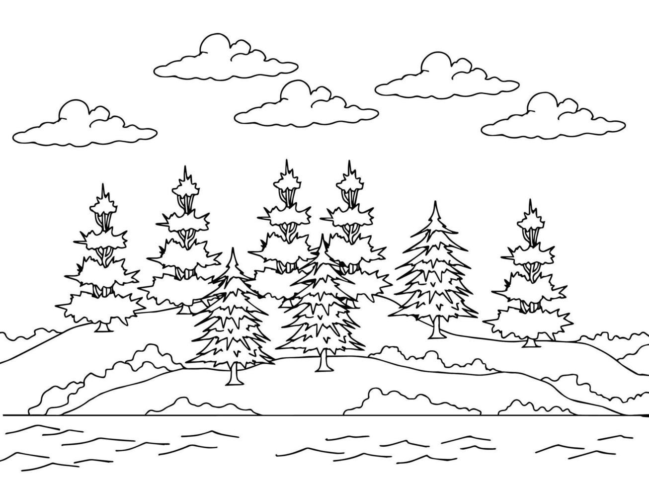 Design Nature Landscape Outline Coloring Page vector