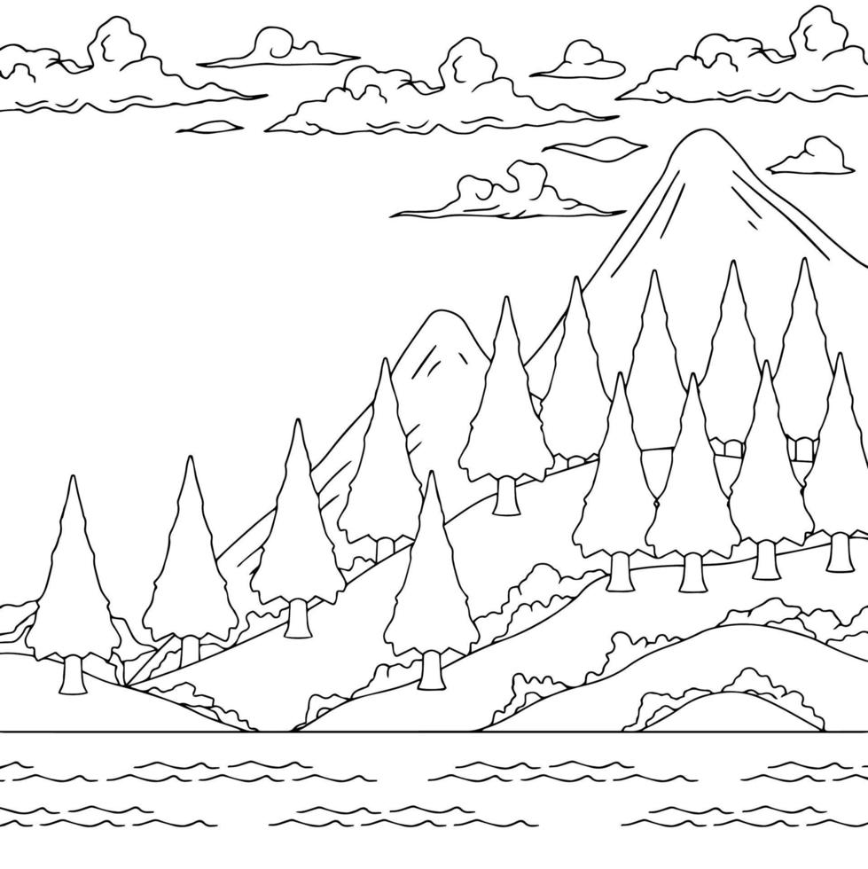 Design Nature Landscape Outline Coloring Page vector