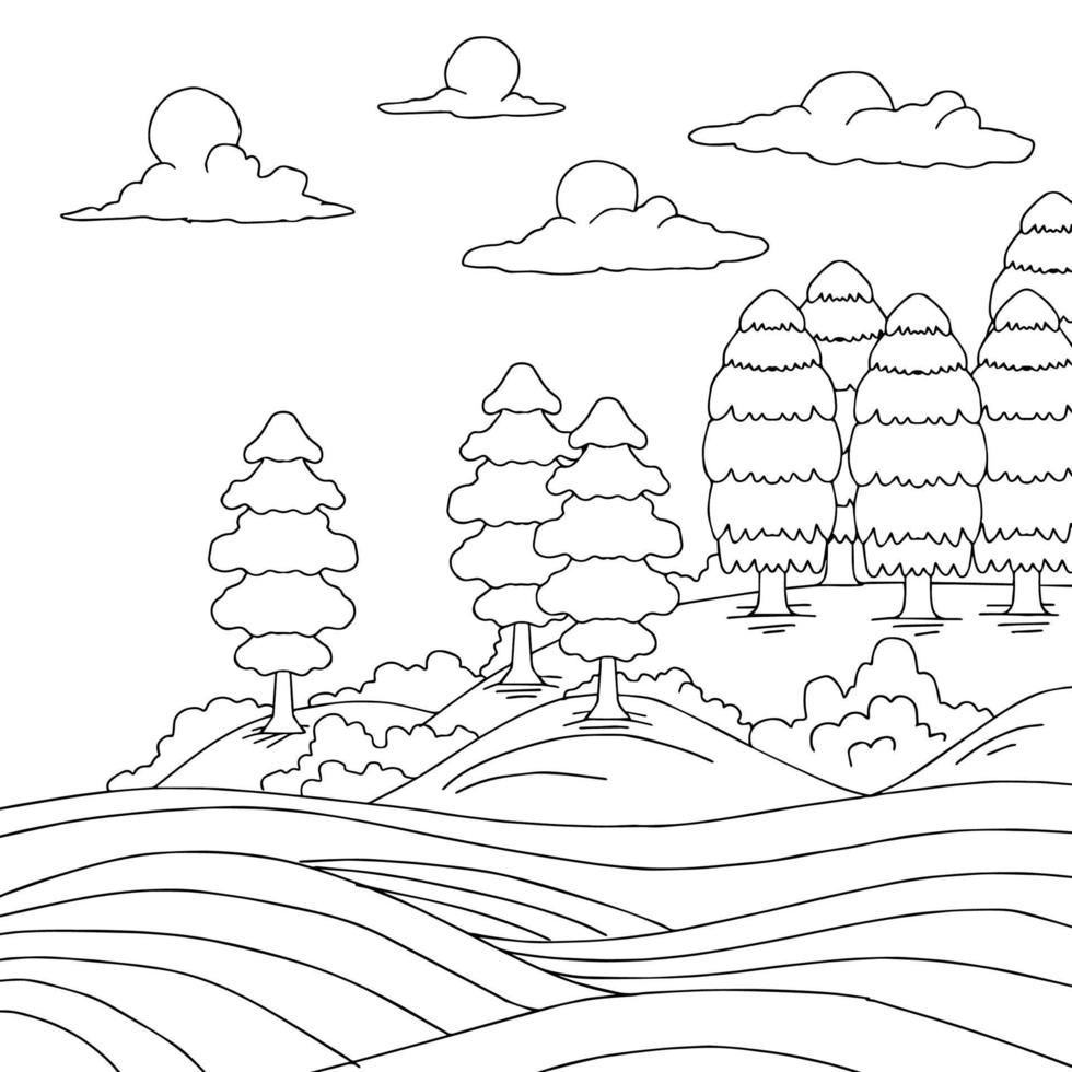 Design Nature Landscape Outline Coloring Page vector