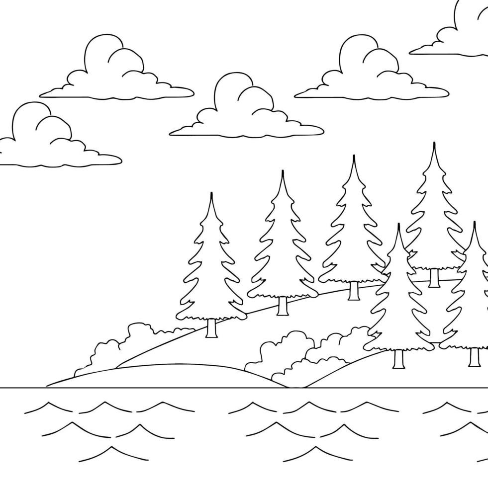 Design Nature Landscape Outline Coloring Page vector