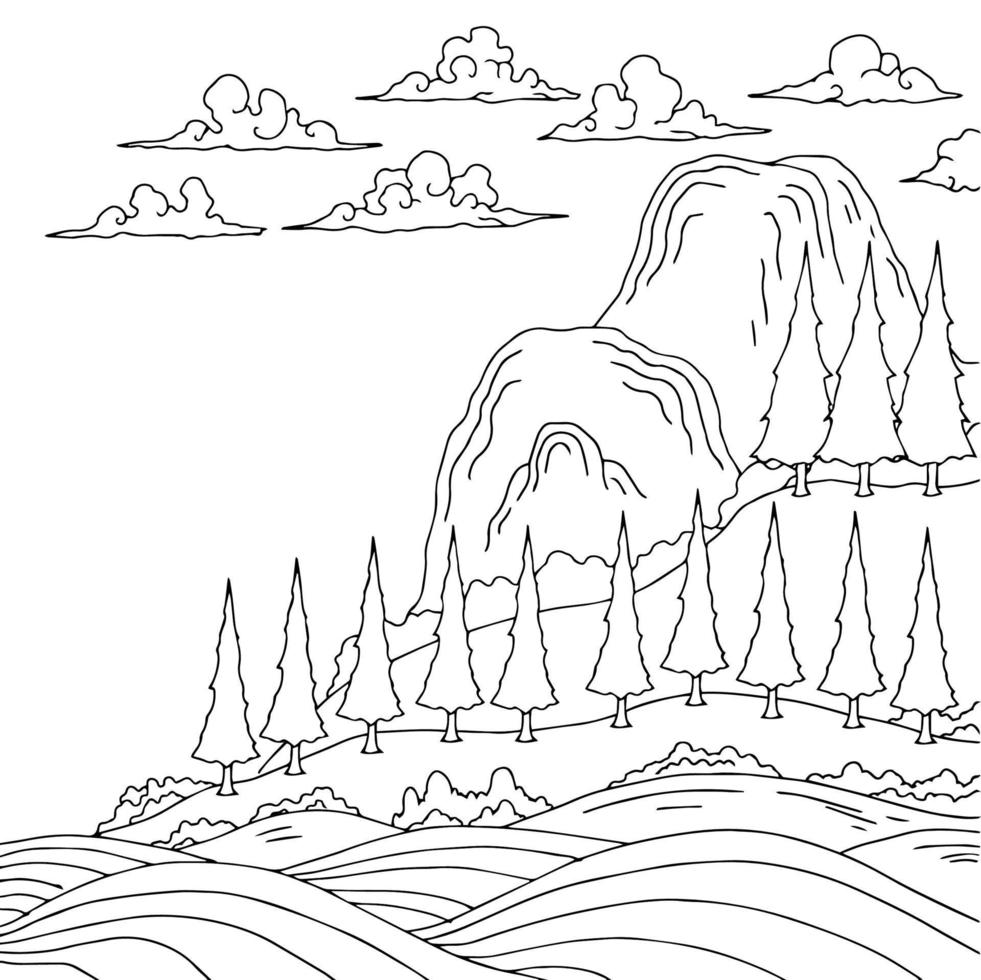 Design Nature Landscape Outline Coloring Page vector