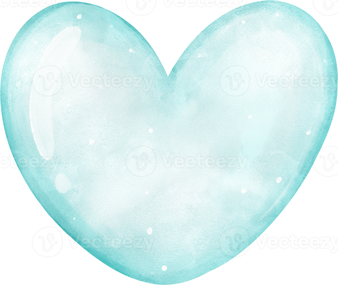 Cute watercolor blue water bubble heart shape cartoon hand painting png