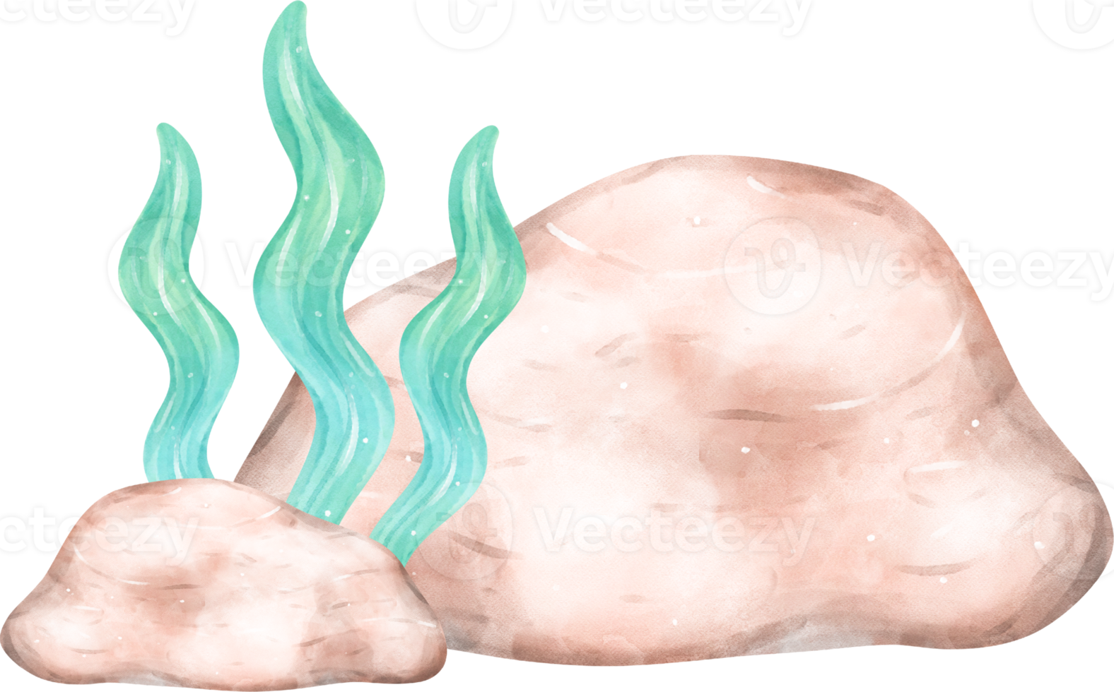 Cute watercolor coral reef with brown stone cartoon hand painting png