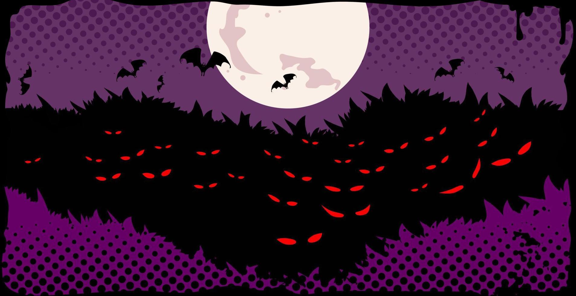 Background with full moon and red eyes of approaching monsters. vector