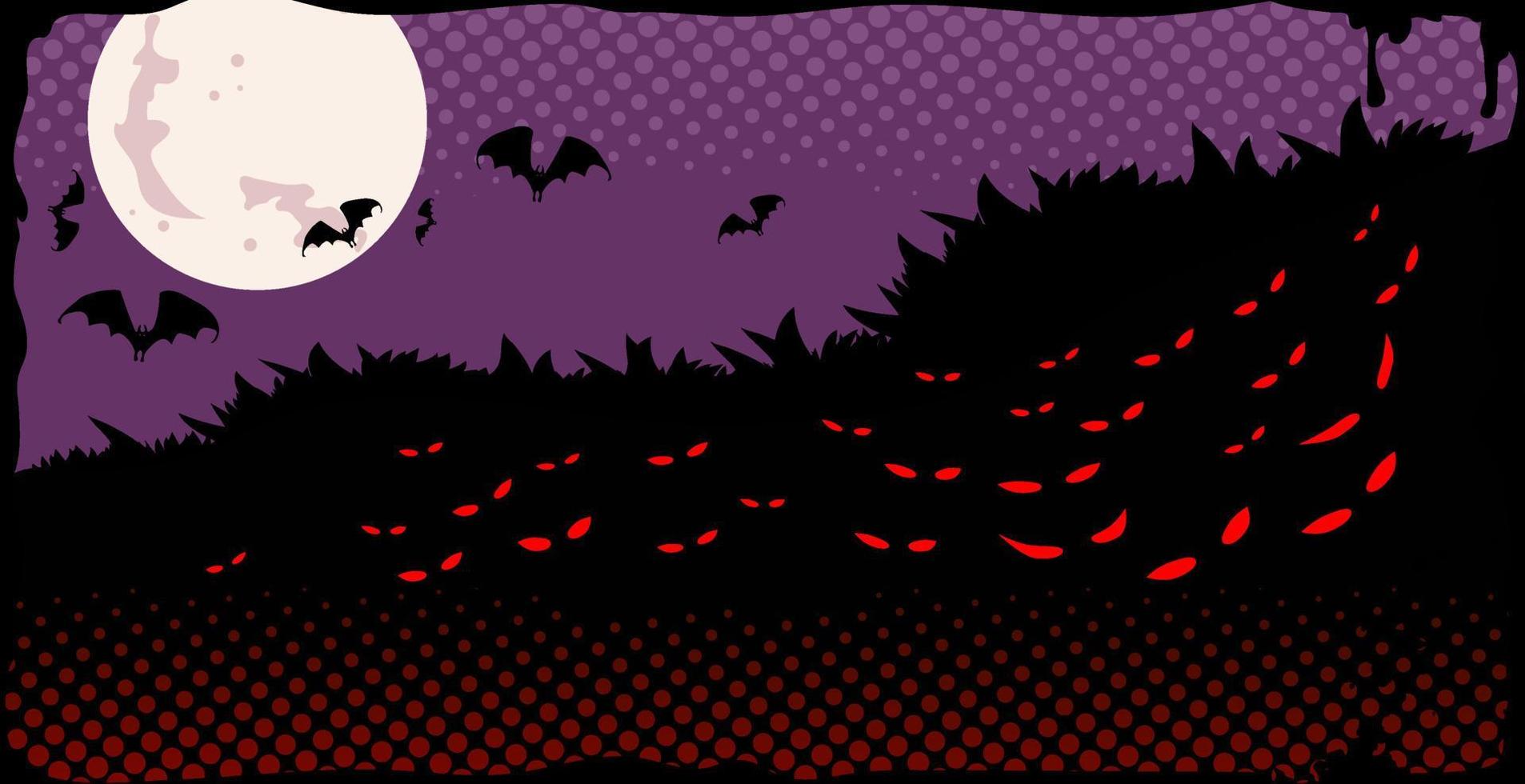 Background with full moon and red eyes of approaching monsters. vector