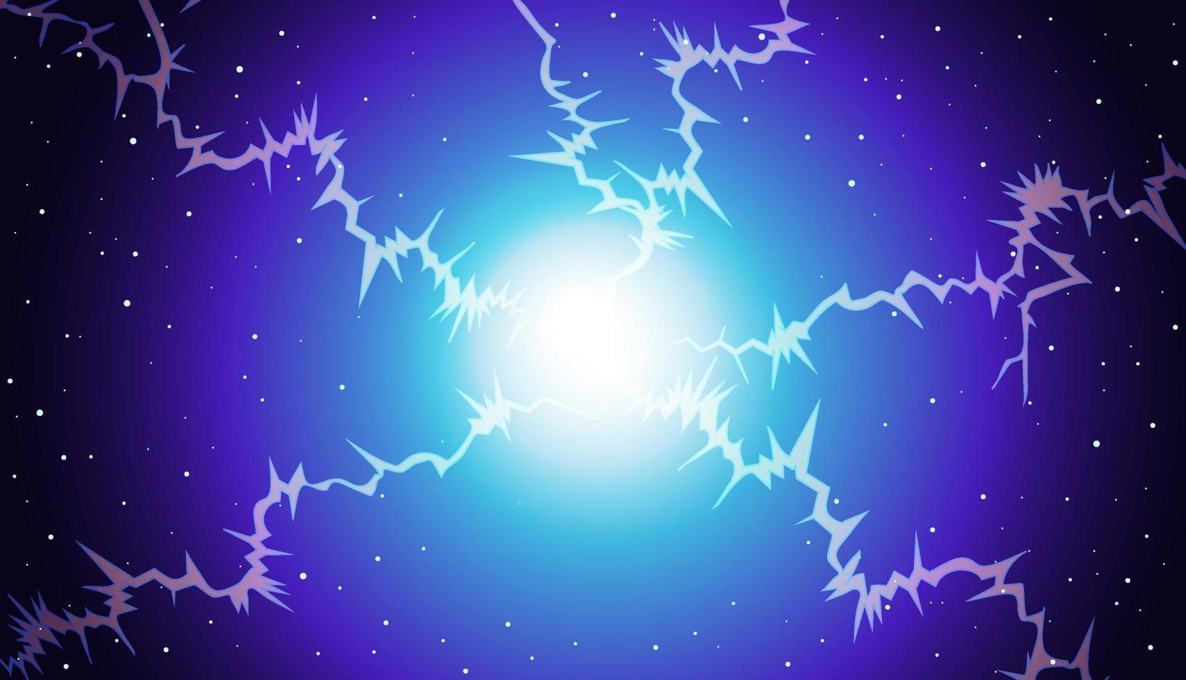 Background of space, blue shining star and lightning. vector