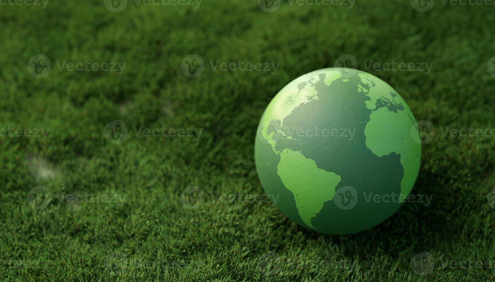 Green world ball concept for ESG environmental, social, and governance in sustainable and ethical business on green grass background. globe, earth, 3d render illustration photo